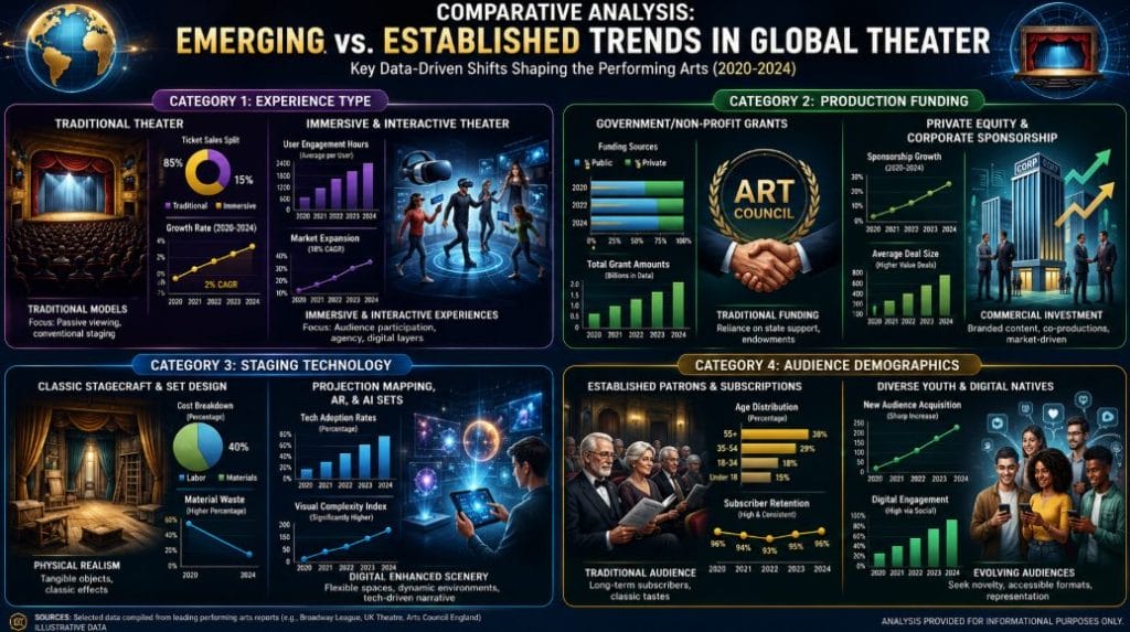 comparative analysis emerging vs established trends in global theater